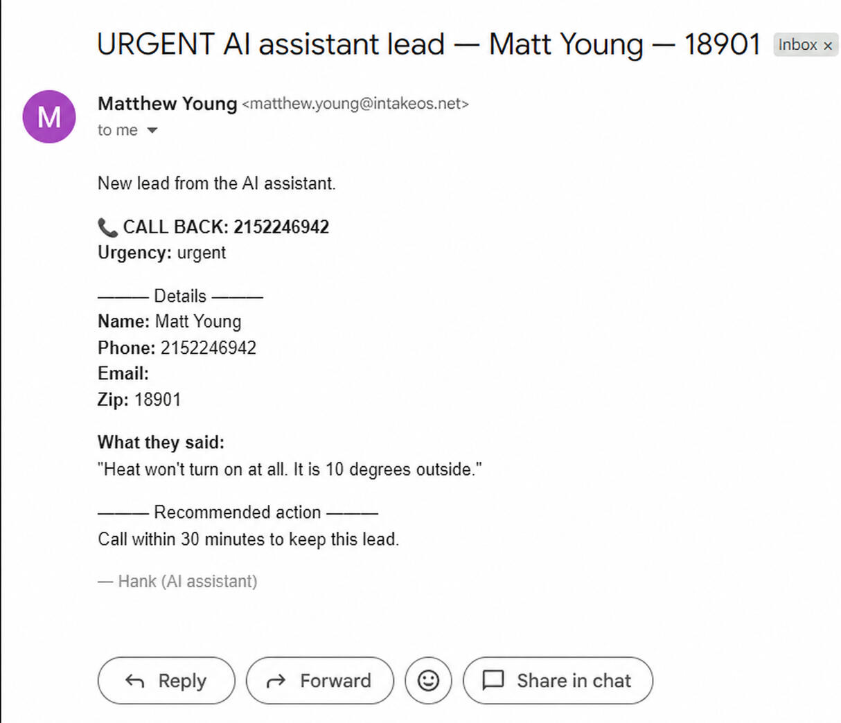 Mock screenshot of the SMS/email a contractor receives Mock screenshot of the SMS/email a contractor receives